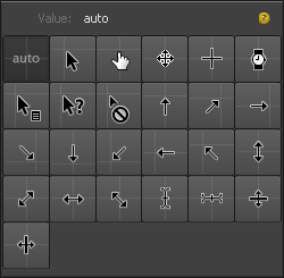 Edge Animate ofrece una amplia gama de atributos de cursor.