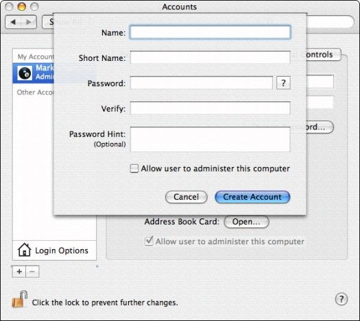Agregar una nueva cuenta de usuario en Mac OS X