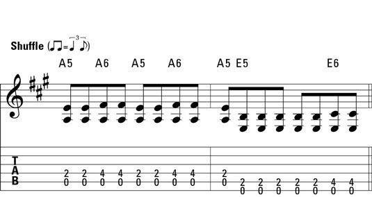 Un simple cambio de dos barras en A mediante el movimiento Jimmy Reed y la síncopa.