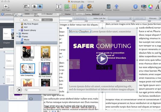 ���� - Adición de vídeo, screencast, y archivos de audio en iBooks autor