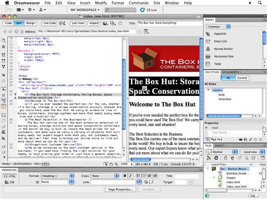 Trabajar en vista de Split le ayuda a ver cómo se crean y formato con etiquetas HTML elementos de la página.