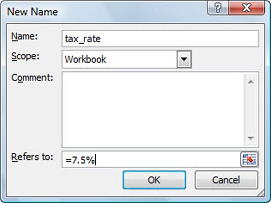 Puede asignar un nombre de rango a un valor constante en Excel 2007.
