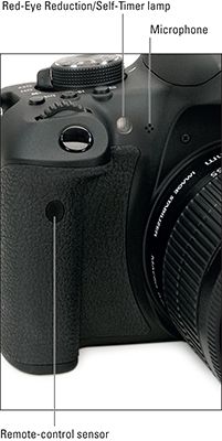 Vista lateral de la cámara Canon EOS Rebel T6i / 750D muestra la luz del disparador automático.