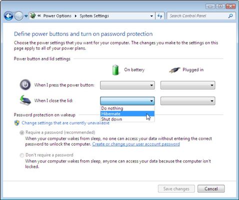 ���� - Cambiar lo que ocurre cuando se cierra la tapa en un portátil con Windows 7