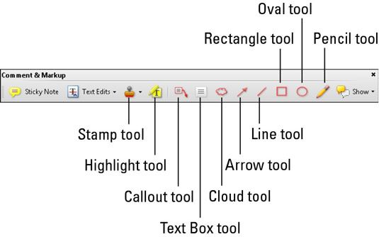 La barra de herramientas Comentario y marcado en Acrobat Creative Suite 5.
