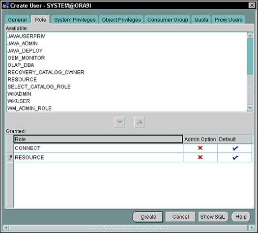 Crear un nuevo usuario en Oracle9i