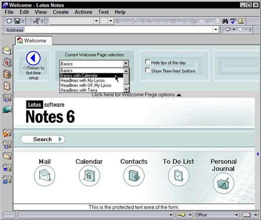 ���� - Personalización de la página de bienvenida de Lotus Notes