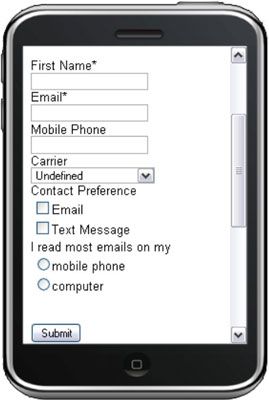 El diseño de un mensaje de marketing móvil de usar e-mail