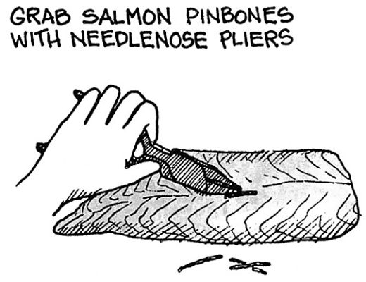 Tire de las pinbones de salmón.