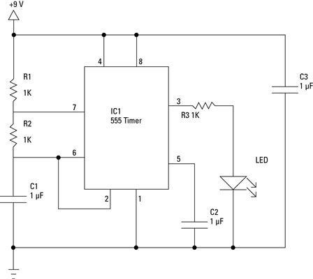 Un circuito que utiliza un circuito integrado.