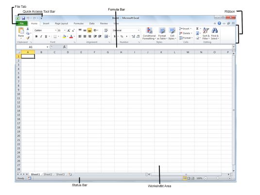 La ventana del programa Excel 2010 que aparece al iniciar el programa.
