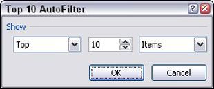 Utilice el cuadro de diálogo Autofiltro Top 10 para filtrar los valores superiores o inferiores en una tabla.