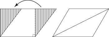 Hacer un paralelogramo en un rectángulo (izquierda) o dos triángulos (derecha) para encontrar su área.