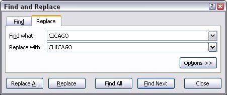 Utilice la función Buscar y reemplazar para el intercambio de datos en Excel 2007.
