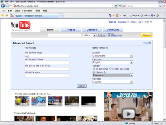 Para encontrar videos en tu sitio, utilice YouTube's Advanced Search.