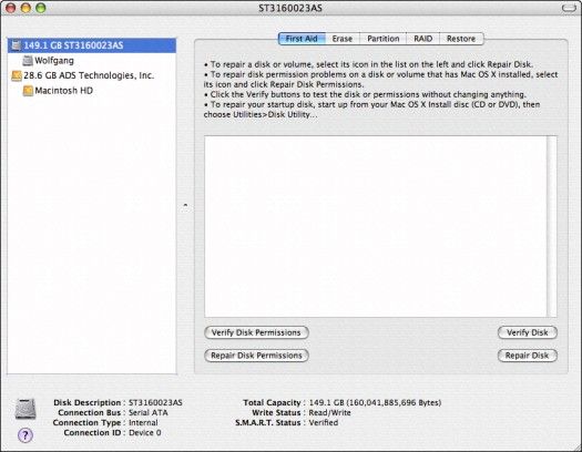 La fijación de las cosas con la utilidad de disco en Mac OS X