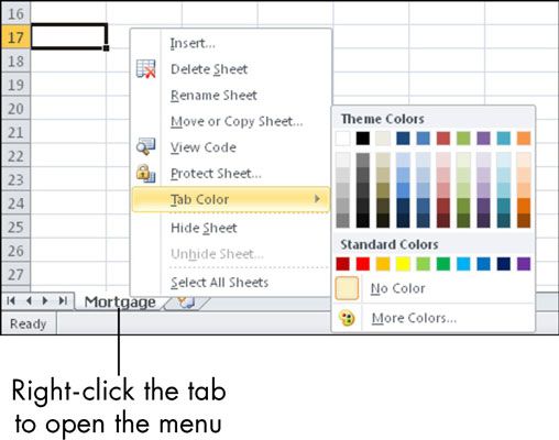 ���� - Para las personas mayores: la forma de asignar un color a una ficha de hoja de Excel