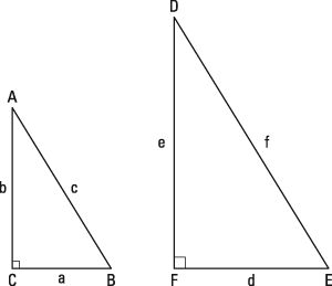 Dos triángulos rectángulos semejantes.
