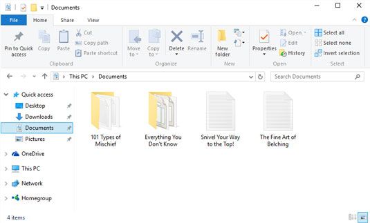 Aquí's the Windows 10 Documents folder window.