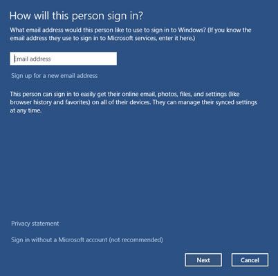 Introduzca una dirección de correo electrónico para registrarse en una cuenta de Microsoft.