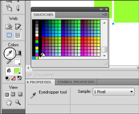Seleccione un color con la herramienta Cuentagotas y haga clic en el panel Muestras para guardar el color.