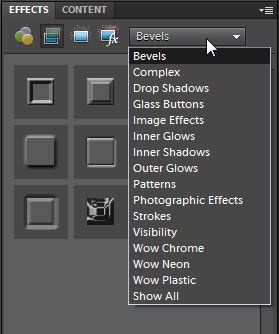 Photoshop Elements ofrece muchas bibliotecas de estilos de estilos de capa.
