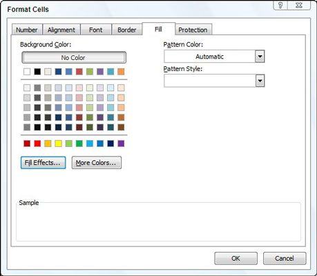 Seleccione un nuevo patrón para una selección de células en la ficha Relleno del cuadro de diálogo Formato de celdas.