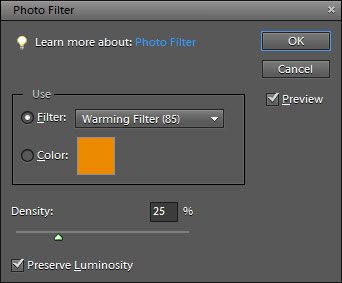 Añadir filtros para imágenes con el cuadro de diálogo Filtro de fotografía.