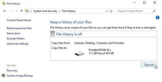 Archivo conjeturas de historia en cuanto a que la unidad debe almacenar sus copias de seguridad.