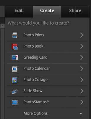 Haga clic en Crear y, a continuación, elija una opción para el tipo de creación que desea editar.