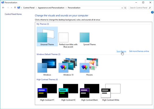 Elija un tema preconfigurado para cambiar el aspecto de Windows y sonidos.