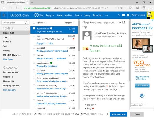 Outlook.com (antes Hotmail) - tenga en cuenta el anuncio de la derecha.