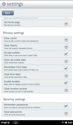 ���� - Cómo configurar la privacidad y la seguridad web en la tableta Nook