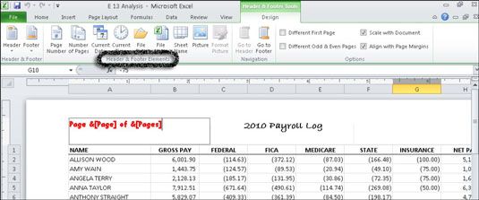 Con Excel 2010, puede crear un encabezado personalizado o pie de página en la hoja de trabajo.