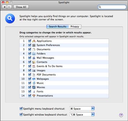���� - Cómo personalizar centro de atención en Mac OS X Snow Leopard para la búsqueda