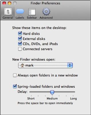 Puede configurar sus preferencias del Finder aquí.