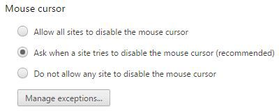 Figura 10: Dile a Chrome no dejar que los sitios web desactivar el cursor.