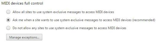 Figura 15: Permitir que los sitios web que utilizan el ordenador's MIDI devices.