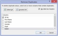 Cómo eliminar registros con Excel 2013's eliminate duplicates feature