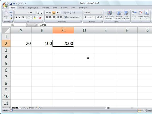 Haga clic en el cuadro Introducir y Excel muestra la respuesta en la celda C2, mientras que la fórmula aparece en el Formulario