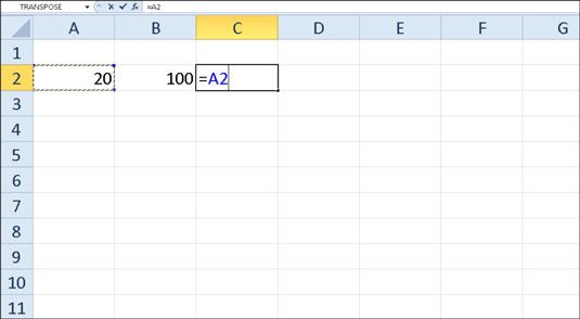 Para iniciar la fórmula, = tipo y, a continuación, seleccione la celda A2.