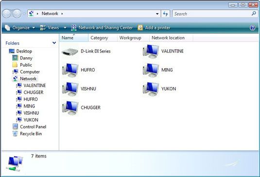 Computadoras que comparten la misma red local en Windows Vista.