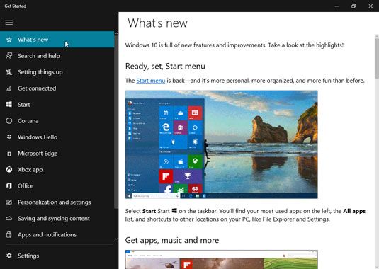 La nueva aplicación Comienza ofrece una breve introducción a Windows 10, incluyendo un corto v introductoria