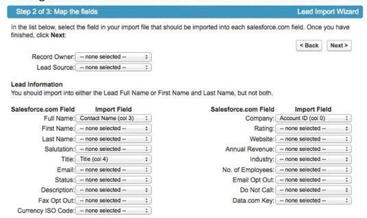 Mapeando los campos principales en Salesforce.