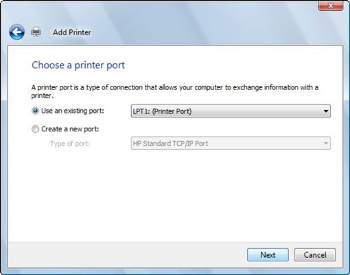 El cuadro de diálogo Seleccionar puerto de impresora.