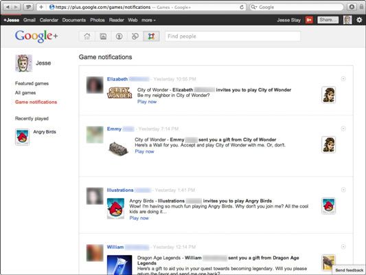 La página de Google+ Juego Notificaciones.