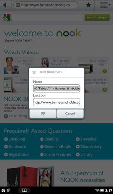 ���� - Cómo marcar sus sitios favoritos en el navegador web de la tableta Nook