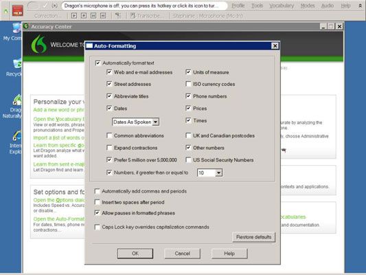 ���� - ¿Cómo abrir el cuadro de diálogo de auto-formato en NaturallySpeaking