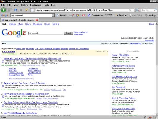 Una página de resultados de búsqueda de Google que muestran resultados personalizados.