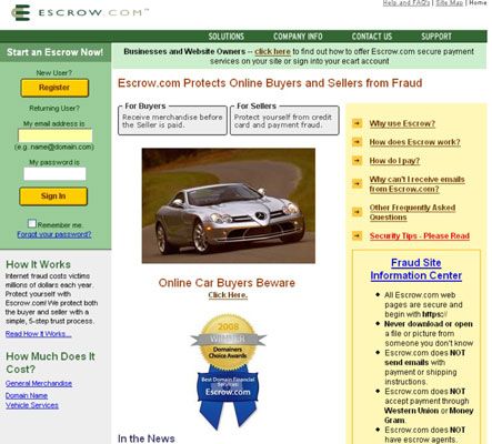 Iniciar un depósito en garantía a través Escrow.com's home page.